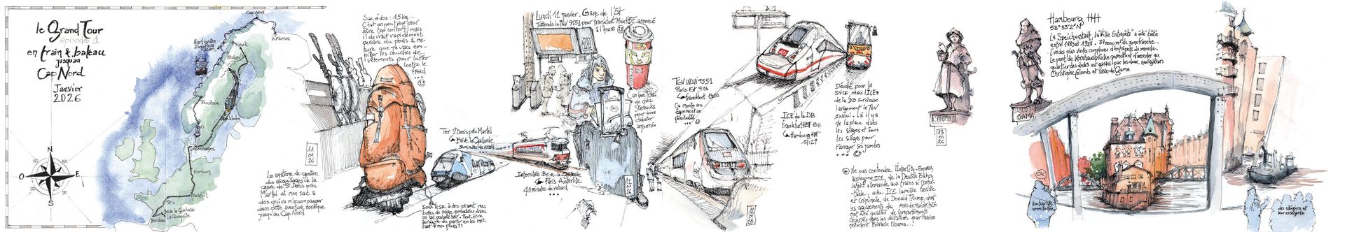 Croquis aquarelle du voyage au Cap Nord par JLoup